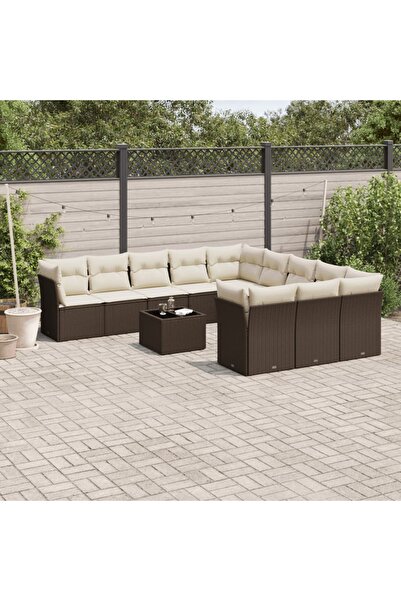 vidaxl Set canapele de gradina cu perne, 12 piese, maro, poliratan