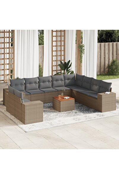 vidaxl Set canapele de gradina cu perne, 11 piese, bej, poliratan