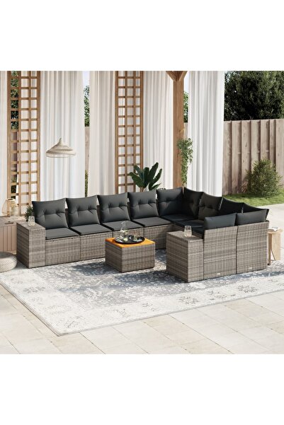 vidaxl Set mobilier de gradina cu perne, 10 piese, gri, poliratan