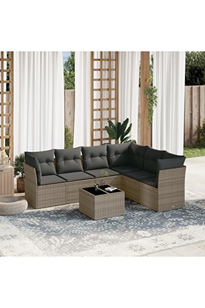 vidaxl Set canapele de gradina, 7 piese, cu perne, gri, poliratan