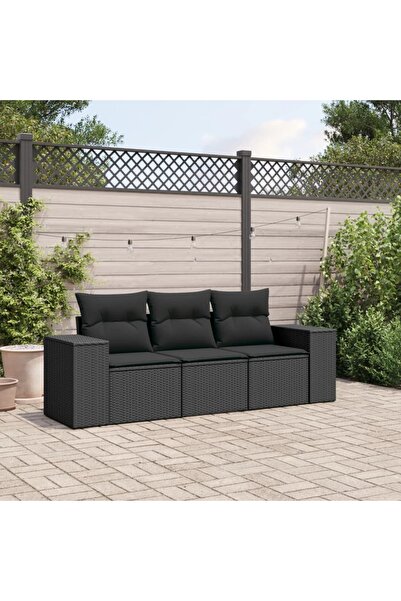 vidaxl Set mobilier de gradina cu perne, 3 piese, negru, poliratan