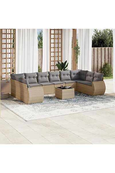 vidaxl Set canapele de gradina cu perne, 11 piese, bej, poliratan