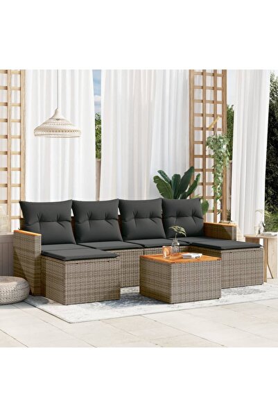 vidaxl Set canapele de gradina, 7 piese, cu perne, gri, poliratan
