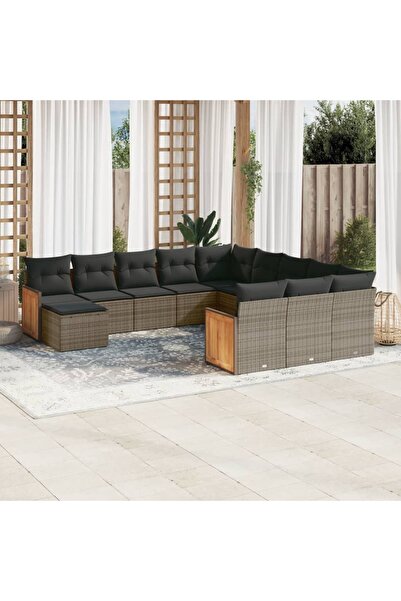 vidaxl Set canapea de gradina cu perne, 12 piese, gri, poliratan