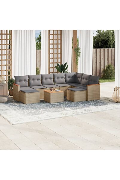 vidaxl Set canapele de gradina, 10 piese, cu perne, bej, poliratan