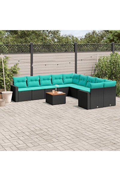 vidaxl Set canapele de gradina cu perne, 11 piese, negru, poliratan