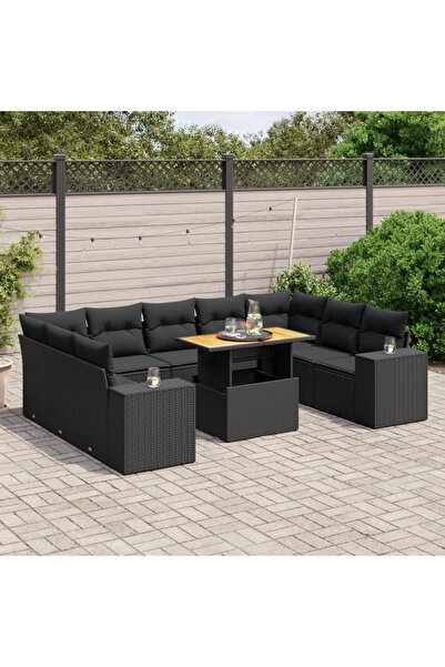 vidaxl Set canapele de gradina cu perne, 10 piese, negru, poliratan