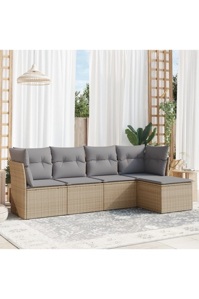 vidaxl Set canapele de gradina cu perne, 5 piese, bej, poliratan