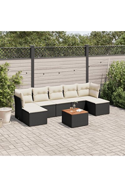 vidaxl Set mobilier de gradina cu perne, 8 piese, negru, poliratan