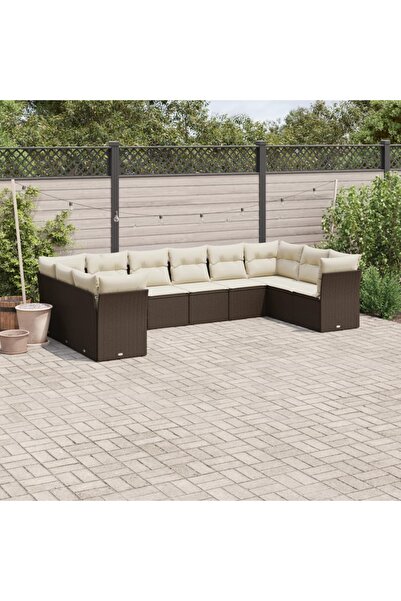 vidaxl Set canapele de gradina cu perne, 10 piese, maro, poliratan