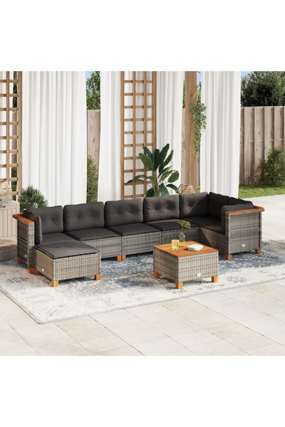 vidaxl Set canapele de gradina cu perne, 8 piese, gri, poliratan