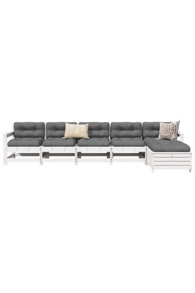 vidaxl Set canapea de gradina, 6 piese, alb, lemn masiv pin