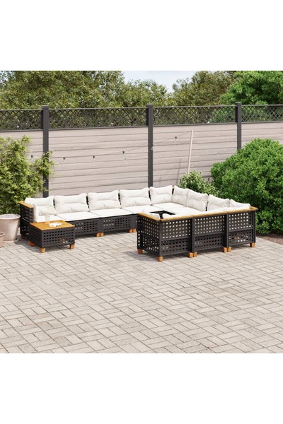 vidaxl Set canapele de gradina cu perne, 11 piese, negru, poliratan