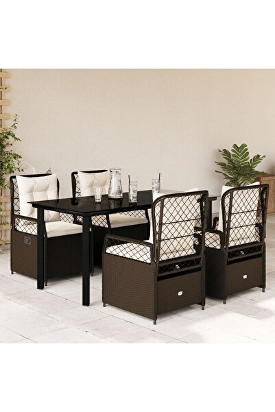 vidaxl Set mobilier de gradina, 5 piese, cu perne, maro, poliratan