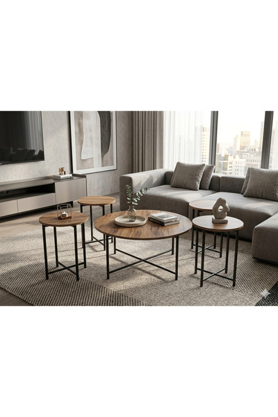 FARISHOME Service Table Set - 5 Pieces, Large 80X80X45 Cm, Small 40X40X55 cm