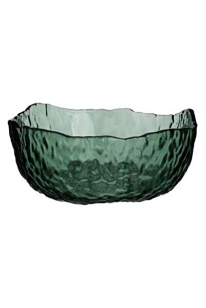 SHOPIENS Bol de sticlă verde fumuriu cu model în relief 370 ml