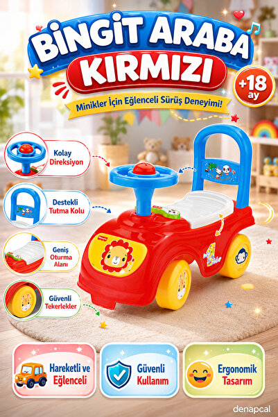 DENAPCAL Binmeli İlk Arabam 12 Ay+ Çocuk Sürme Arabası Direksiyonlu Oturmalı ...