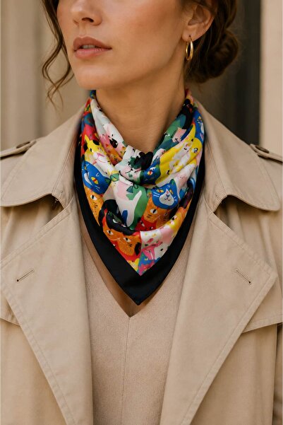 CANMODA Color Cats Cat Patterned 70X70 cm Satin Square Scarf Neck, Hair and B...