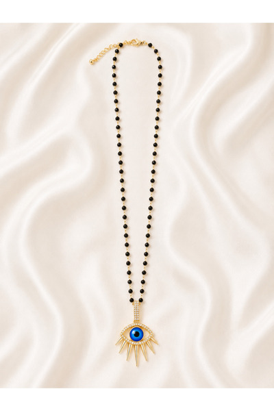 Becha Bijuteri Women's Bead Chain Gold Pendant Necklace