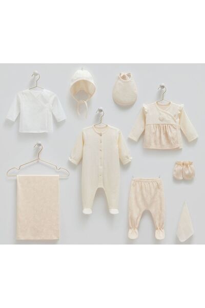Caramell İncibaby 100% Cotton Heart Detailed 10-Piece Baby Girl Hospital Disc...