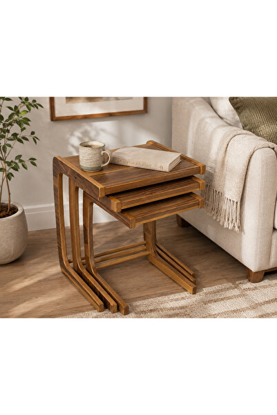 Lesawood C sehpa, Zigon sehpa, Ahşap sehpa, Modern sehpa, Servis sehpası