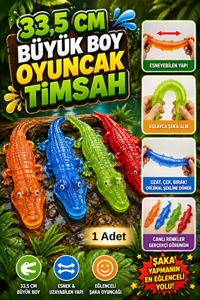 Tamsena Store 33,5 cm Esneyebilen Oyuncak Timsah Büyük Boy Stretch Timsah Şak...