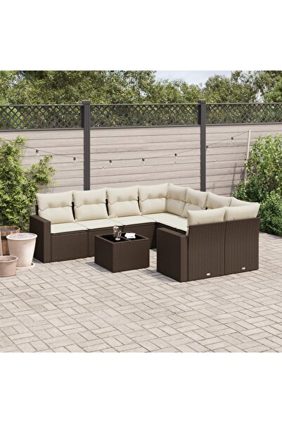 vidaxl Set canapele de gradina cu perne, 9 piese, maro, poliratan