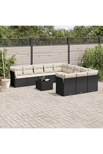 vidaxl Set canapele de gradina, 12 piese, cu perne, negru, poliratan