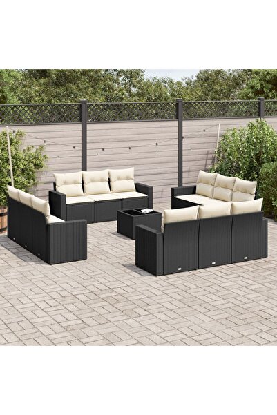 vidaxl Set mobilier de gradina cu perne, 13 piese, negru, poliratan