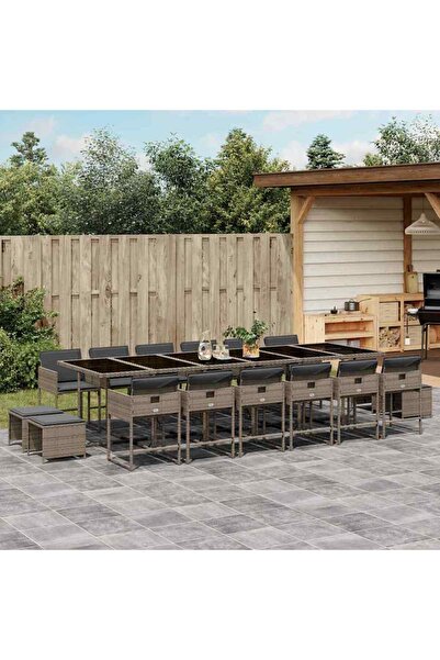 vidaxl Set mobilier de gradina cu perne, 17 piese, gri, poliratan