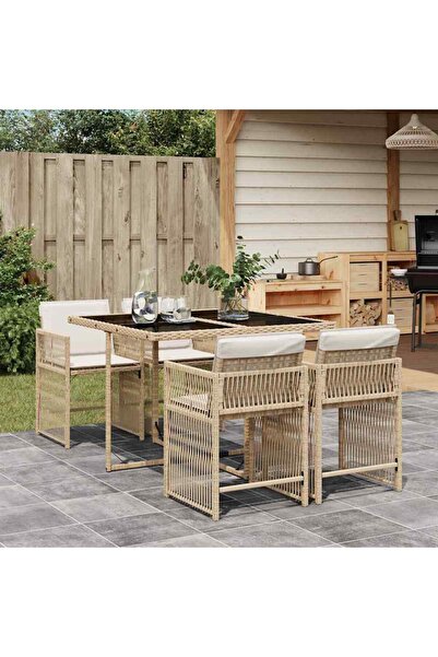 vidaxl Set mobilier de gradina cu perne, 5 piese, bej, poliratan
