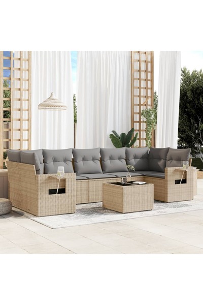 vidaxl Set canapele de gradina, 8 piese, cu perne, bej, poliratan