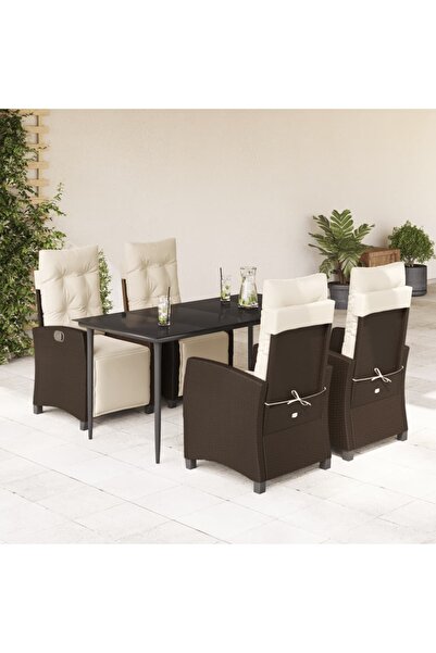 vidaxl Set mobilier de gradina, 5 piese, cu perne, maro, poliratan