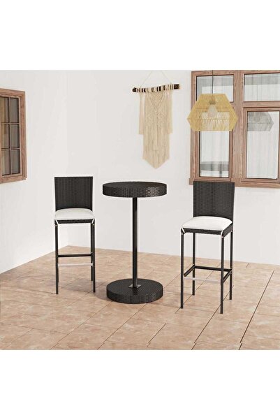 vidaxl Set mobilier bar de gradina cu perne, 3 piese, negru, poliratan