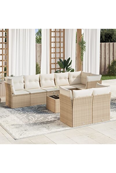 vidaxl Garden sofa set, 9 pieces, with cushions, beige, polyrattan