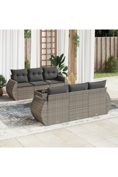 vidaxl 7-piece garden sofa set with cushions, grey, polyrattan