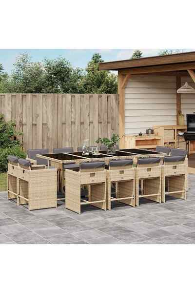 vidaxl Set mobilier gradina cu perne, 13 piese, bej combinat poliratan