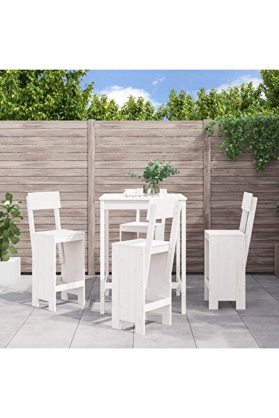vidaxl Set de bar pentru gradina, 5 piese, alb, lemn masiv de pin