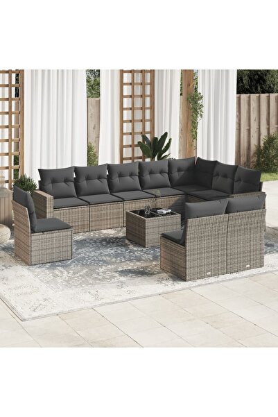 vidaxl Set canapele de gradina cu perne, 11 piese, gri, poliratan
