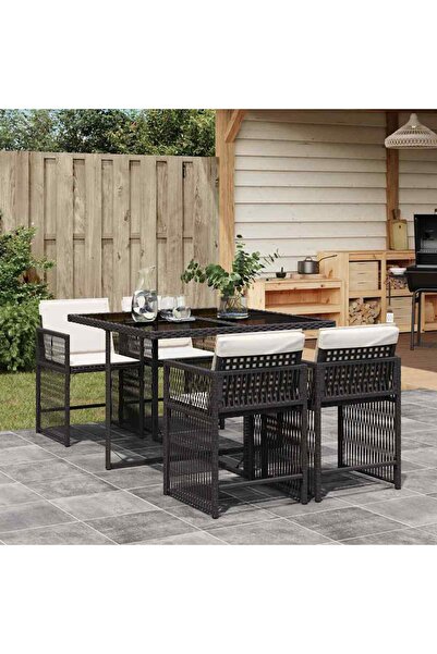 vidaxl Set mobilier de gradina cu perne, 5 piese, negru, poliratan
