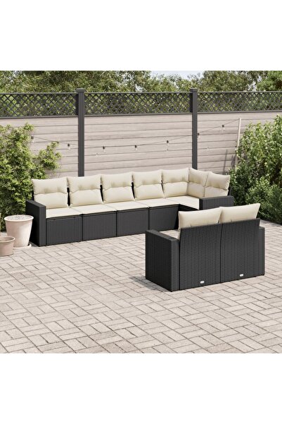 vidaxl Set mobilier de gradina cu perne, 8 piese, negru, poliratan