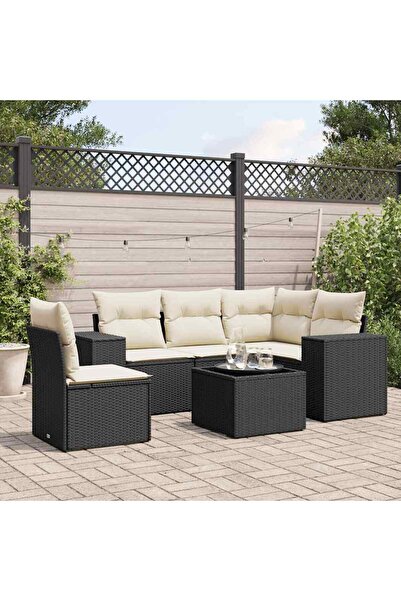 vidaxl Set mobilier de gradina cu perne, 6 piese, negru, poliratan