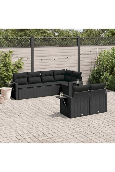 vidaxl Set canapele de gradina cu perne, 7 piese, negru, poliratan