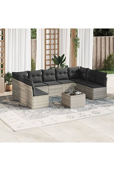 vidaxl Garden sofa set with cushions 10 pieces light gray polyrattan