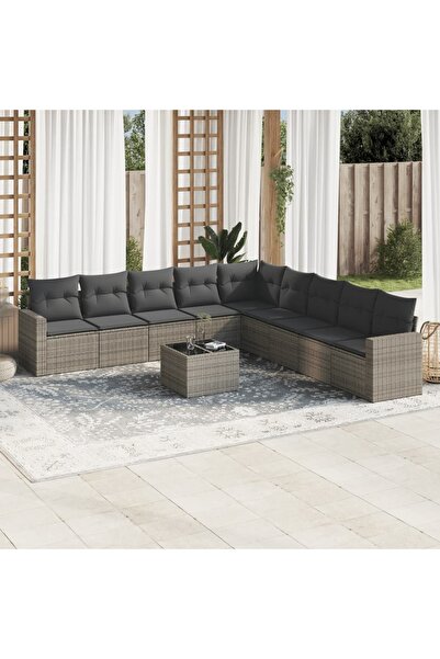 vidaxl Set mobilier de gradina cu perne, 10 piese, gri, poliratan