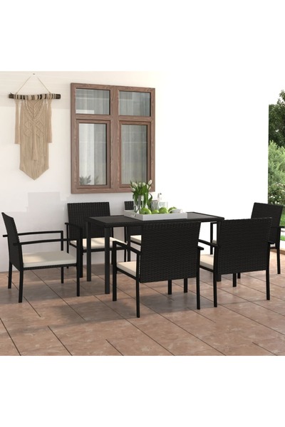 vidaxl Set de mobilier pentru gradina, 7 piese, negru, poliratan