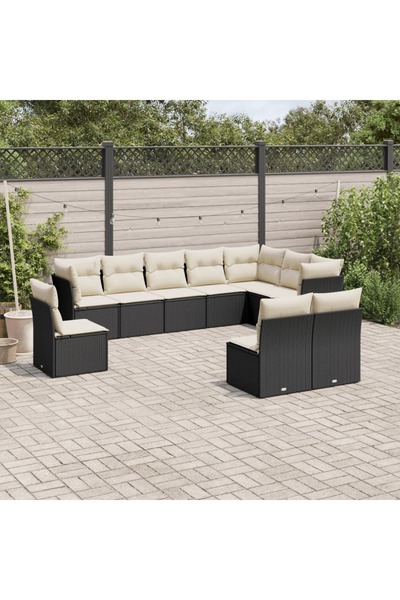 vidaxl Set canapele de gradina cu perne, 10 piese, negru, poliratan