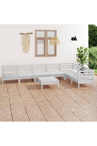 vidaxl Set mobilier de gradina, 8 piese, alb, lemn masiv de pin