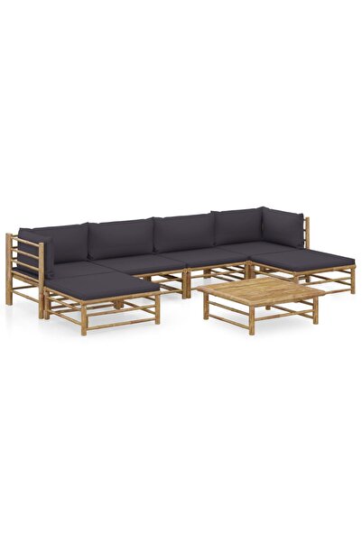 vidaxl Set mobilier de gradina cu perne gri a®nchis, 7 piese, bambus