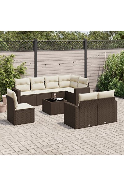 vidaxl Set canapele de gradina cu perne, 9 piese, maro, poliratan